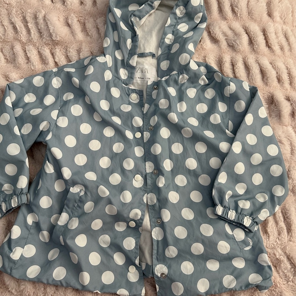 Zara Blue and White Polka Dot Rain jacket